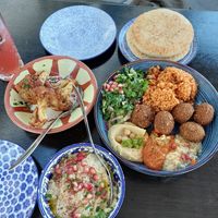 Falafel bowl, cauliflower and baba ganoush mezze at Gaza Grill Kødbyen in Copenhagen