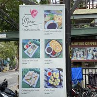 Only the garlic bread is vegan on this picture. The other dishes contains animal products.  at Sữa Cafe in Hoi An