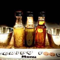 3 oils with cups to dip your pizza crust into. Delicious   #Veganuary at Tegridy Foods in Redcar