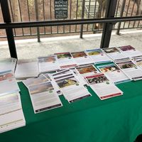 Table at the market with recipes set out on it at Parnassus Farmers' Market in San Francisco