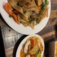 The drunken noodles were spot on and fabulous.   Portions were huge.  That’s less than half the masseman curry.   Highly recommend.    at District Thai Restaurant in York