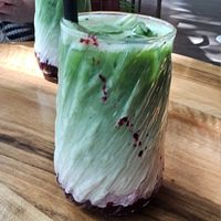 Iced Berry Matcha Latte with oat milk at Die grüne Kaffeebohne in Frankfurt