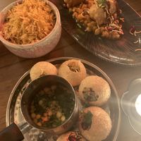 Golgappa Tuchka, lemon rice and samosas   at Rickshaw & Co in Glasgow