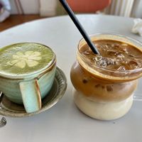 Macha and iced latte  at The Gator Club in College Park