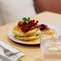 Pancakes .... so fluffy and full of flavor. The berries on top had just enough acidity to counter the sweetness. at Idle Hands in Girona