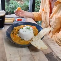 vegan curry . Excited to have vegan naan! at Tullah Lakeside Lodge in Tullah