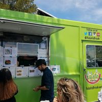falafel food truck with many options at College of San Mateo Farmers' Market in San Mateo