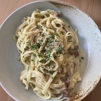 Carbonara with cashew parm  at Pastan Brighton in Brighton