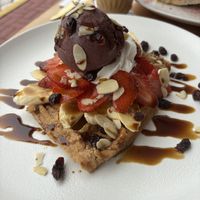 Waffle with açaí ice cream   at 1835 Coffee Lab in Puerto Ayora