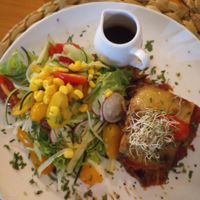 Veggie parmigiana at 1835 Coffee Lab in Puerto Ayora