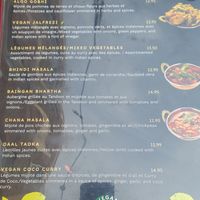 Vegan menu (only for main meal) at Yogi in Montreal