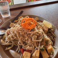 Vegan Pad Thai, you can definitely share this plate, or take extra home for left overs! Very decent size- delicious.   at Cafe de Orient in Palmwoods