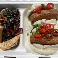 The box deal comes with slaw and veggie gyoza. Not bad for £11.  at Yum Bun - Food Stall in East London