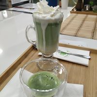 matcha shot and matcha hot white chocolate at Matcha Tsuki in Budapest