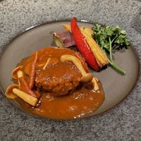 Hamburger steak and roasted veggies  at Kitchen Mane in Yokohama