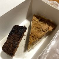a slice of apple crumble and half a serving of brownie  at Gobi Desserts in Central Singapore