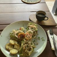 avocado toast + coffeee  at Squeeze Me in Mirissa