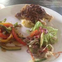 veg sausage and mash with side of ratatouille and salad at Snap Cafe in Ho Chi Minh City