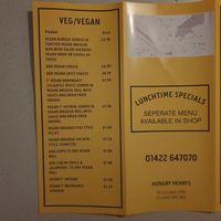 Vegan menu at Elland Fish & Chips in Elland