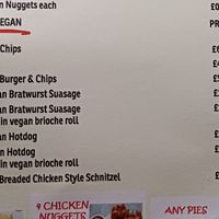 Vegan menu at Elland Fish & Chips in Elland
