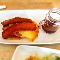 Yum maple baecon pancakes  at Sky Apple Cafe in Newcastle Upon Tyne