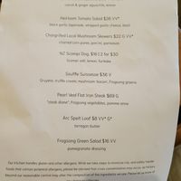Bar menu at Arc in Wanaka