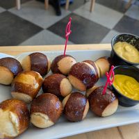 Pretzel bites (ordered vegan) at Well Played Board Game Café in Asheville