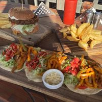 Vegan burger with fries and vegan tacos   at Tota in Dahab