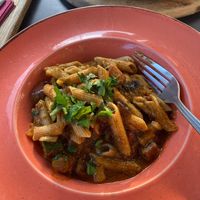Roasted aubergine pasta - make sure to specify vegan when ordering.  at Solo Grano in Nottingham