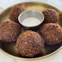 Falafel balls are 20 baht each, so this plate of five cost 100 baht.  at Ogen in Hua Hin