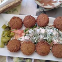 Falafel with tahini sauce at Mezze Bar in Jerez