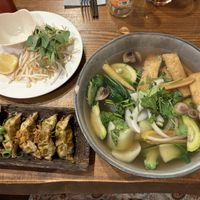Vegan Gyoza and vegan Pho  at Bo'bon in Paris