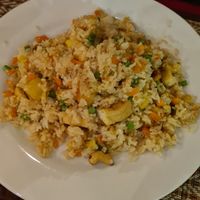 Pineapple fried rice (no egg, + Tofu) at Lemongrass Bistro in Kampot