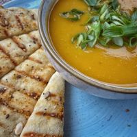 Seasonal Soup (which was butternut and pear) w/ flatbread add-on   at Fresh on Crawford in Toronto