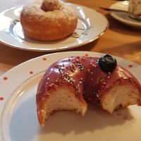 Blueberry donut, cinnamon sugar donut at Donuterie in Prague