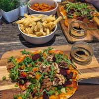 Vegan flatbreads and chips... I'd already tucked in after being too excited to see such a delightful plate at Archies in Louth