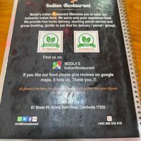 Menu with address   at MODIJI'S in Siem Reap