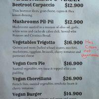 Veg Menu, can’t make Trigotto vegan  at La Casona in San Pedro De Atacama