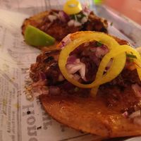Tacos de berenjena asada at El Comal Chilango in Santiago