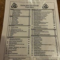 Menu  at Oonas Dive Club Hotel in Sharm El Sheikh