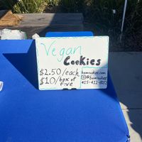Vegan Cookie Signage w/Pricing and Socials  at BAM! Cookies & Bake Shop in Fremont