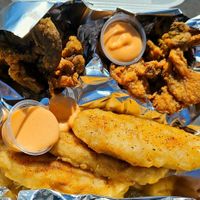 Vegan fish and fried Oyster mushroom at Plant and Soul: Vegan Pizzeria in Castro Valley