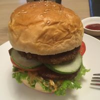 Seitan burger  at The White Lotus Cafe - Gairidhara in Kathmandu
