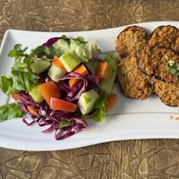 Crispy eggplant “vish & chips (salad)" #Veganuary at The White Lotus Cafe - Gairidhara in Kathmandu
