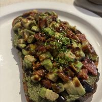 Toast w avocado and sundried tomatoes   at Casa Nueza in Buenos Aires