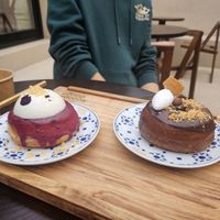 Chocolate tart and blueberry pannacotta donuts at Scoop 'n Dough in Cascais