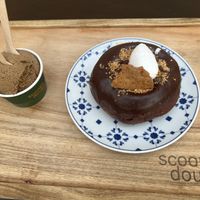 Chocolate cake and coffee gelato (with crushed pieces of coffee beans - intense coffee flavor)  at Scoop 'n Dough in Cascais