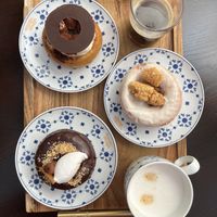 Tiramisu, apple crumble and chocolate tart donuts.  at Scoop 'n Dough in Cascais