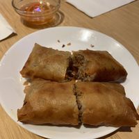 The veggie spring rolls are alright but the dipping sauce contains fish sauce  at Alysa's Pho & Banh Mi in Victoria