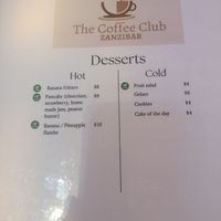 Desserts at The Coffee Club in Zanzibar